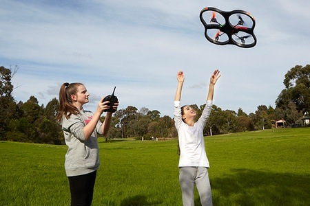 Girls flying a drone